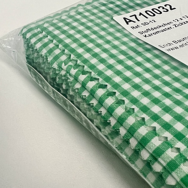 Stoffdeckchen 12 x 12 cm hellgrün-weiss kariert - 100 St. per Pack